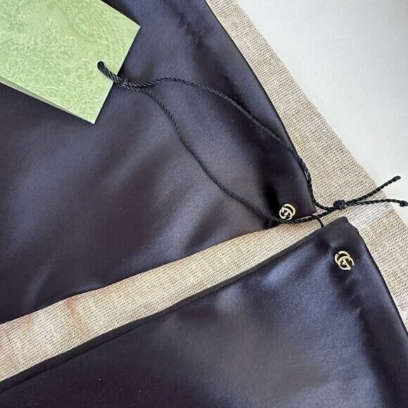 NWT GUCCI Gloves Satin Black GG Logo Sz M 7.5 100% Authentic - Picture 2 of 9